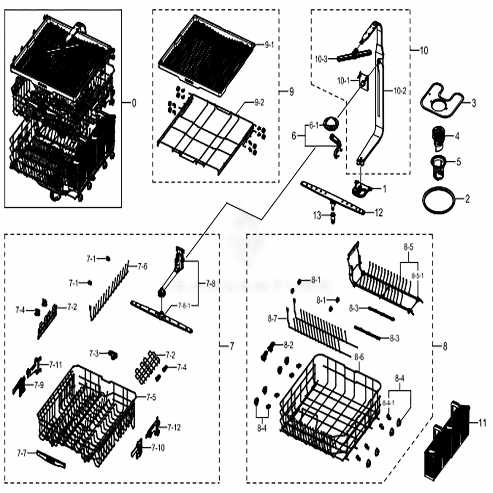 Assembly Wash Diagram and Parts List for DW80K7050UG (AA)(0002) Samsung Dishwasher