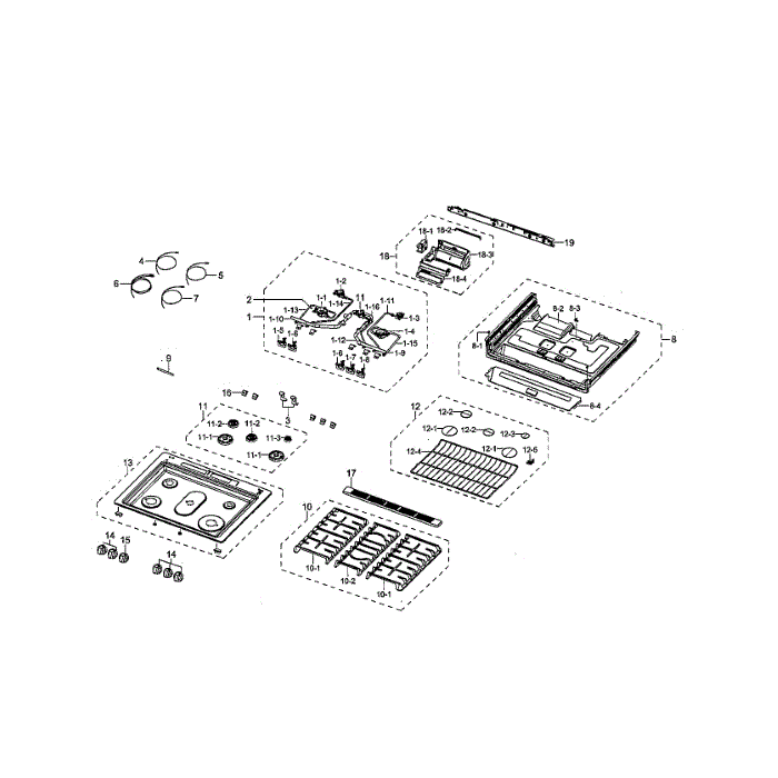 Cook Top Diagram and Parts List for NX58M9420SS AA-00 Samsung Range