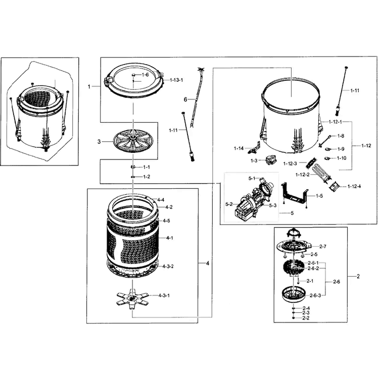 Tub Assy Diagram and Parts List for WA50F9A8DSP A2-0001 Samsung Washer
