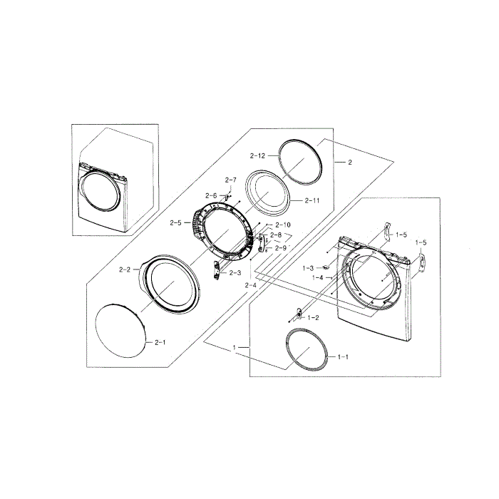 Frame Front And Door Diagram and Parts List for DV331AEW XAA-01 Samsung Dryer
