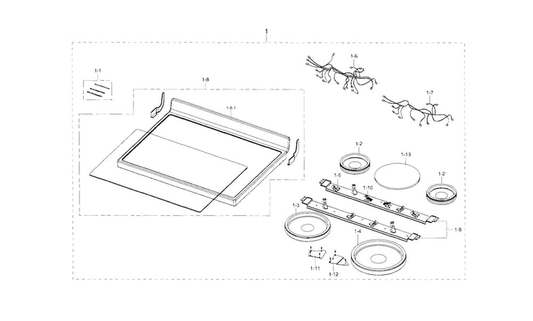 Cooktop Diagram and Parts List for NE597R0ABSR AA-0002 Samsung Range