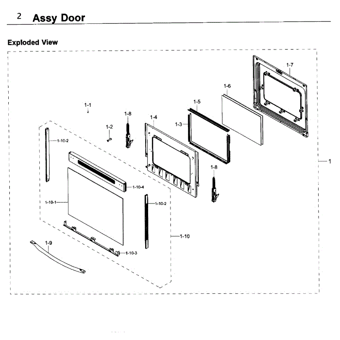 Door Diagram and Parts List for NE59K3310SW AA-00 Samsung Range