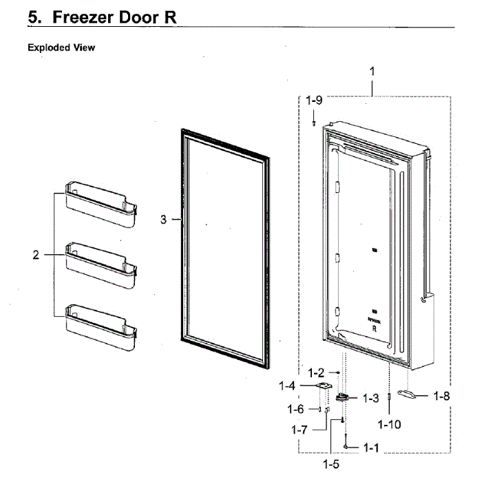 Freezer Door R Diagram and Parts List for RF28K9580SG AA-01 Samsung Refrigerator