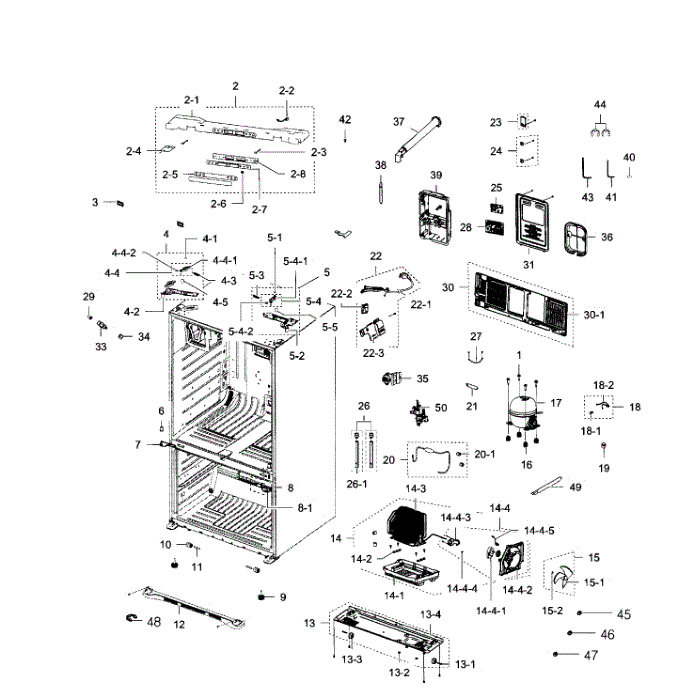 Cabinet Diagram and Parts List for RFG293HAPN XAA-01 Samsung Refrigerator
