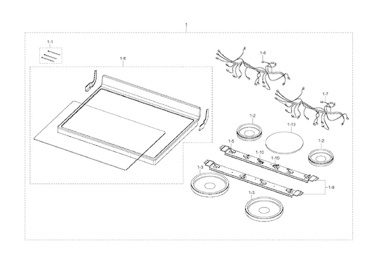 Cooktop Diagram and Parts List for NE594R0ABSR AA-0000 Samsung Range