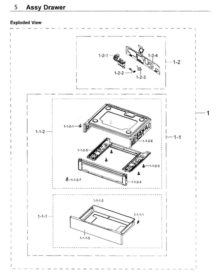 Drawer Diagram and Parts List for NX58K3310SW AA-0000 Samsung Range