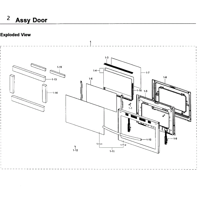 Door Diagram and Parts List for NX58J7750SG AA-00 Samsung Range