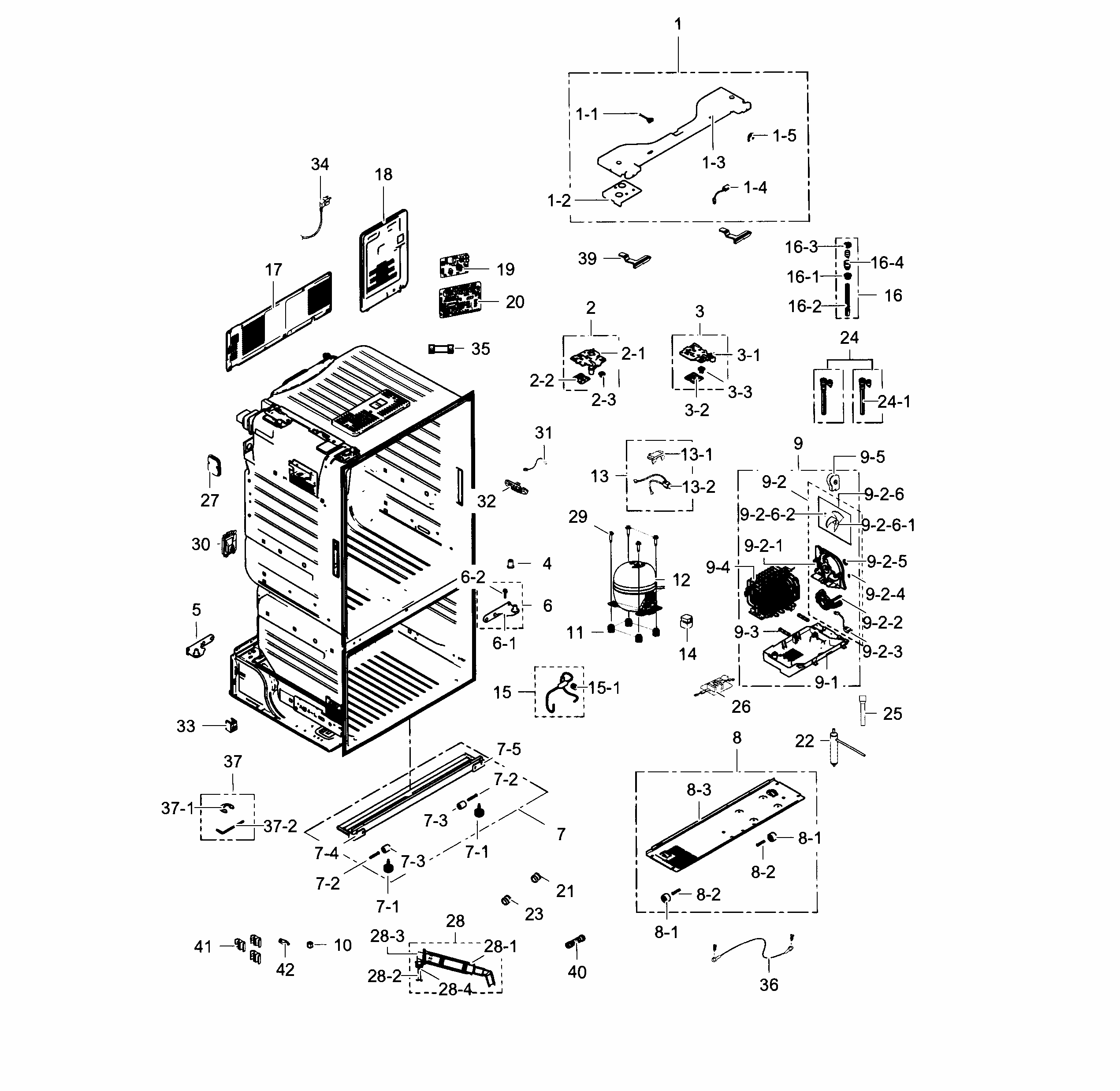 Cabinet Diagram and Parts List for RF323TEDBSR AA-0002 Samsung Refrigerator