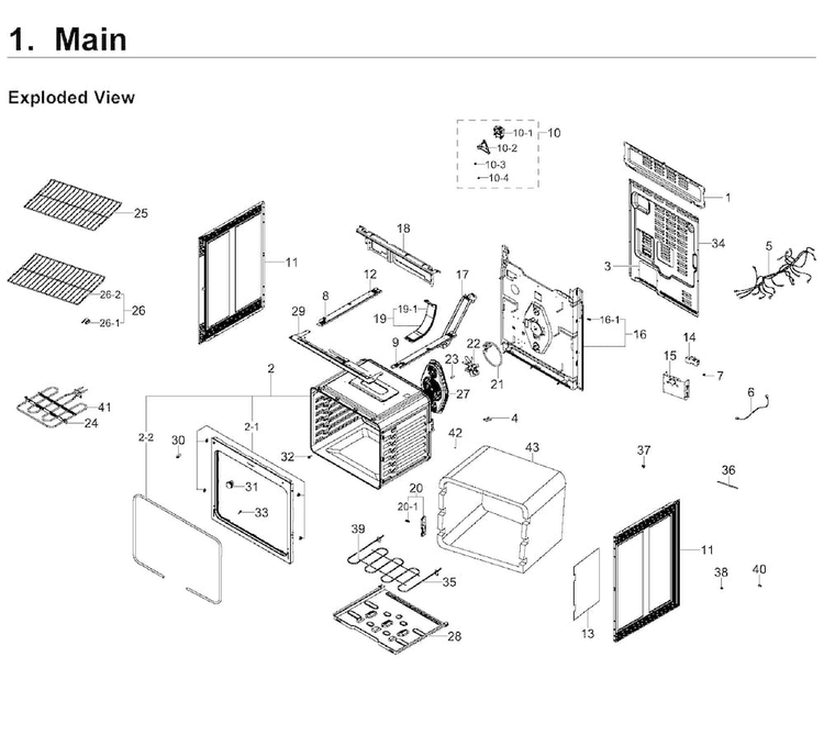 Main Asy Diagram and Parts List for NE59J7630SB AA-0002 Samsung Range