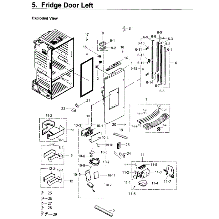 Door Ref Inner Diagram and Parts List for RF263BEAESR AA-03 Samsung Refrigerator
