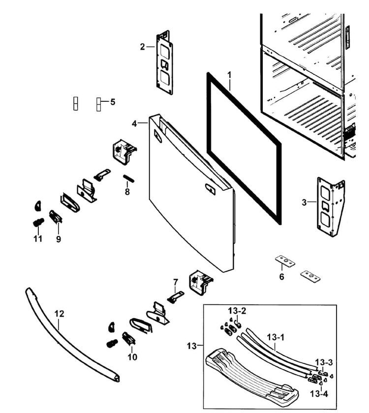 Freezer Door Diagram and Parts List for RF263BEAESR AA-0000 Samsung Refrigerator