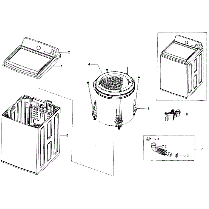 Main Diagram and Parts List for WA45H7200AP A2-03 Samsung Washer