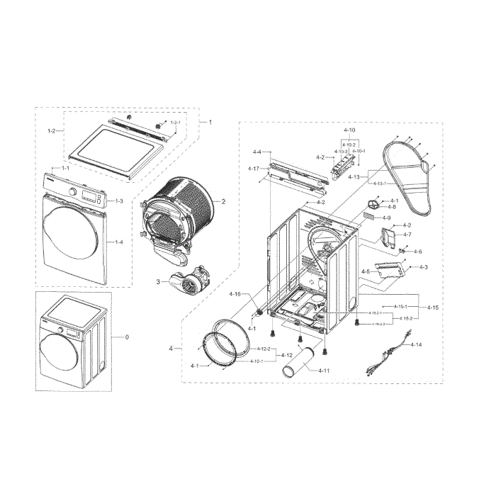 Main Assembly Diagram and Parts List for DV22K6800EW A1-00 Samsung Dryer