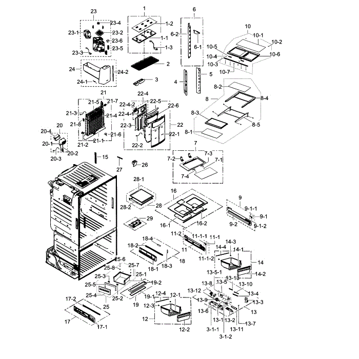 Fridge Diagram and Parts List for RF23HCEDBWW AA-03 Samsung Refrigerator
