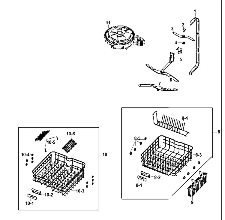 Rack Assy Diagram and Parts List for DMT400RHB XAA Samsung Dishwasher