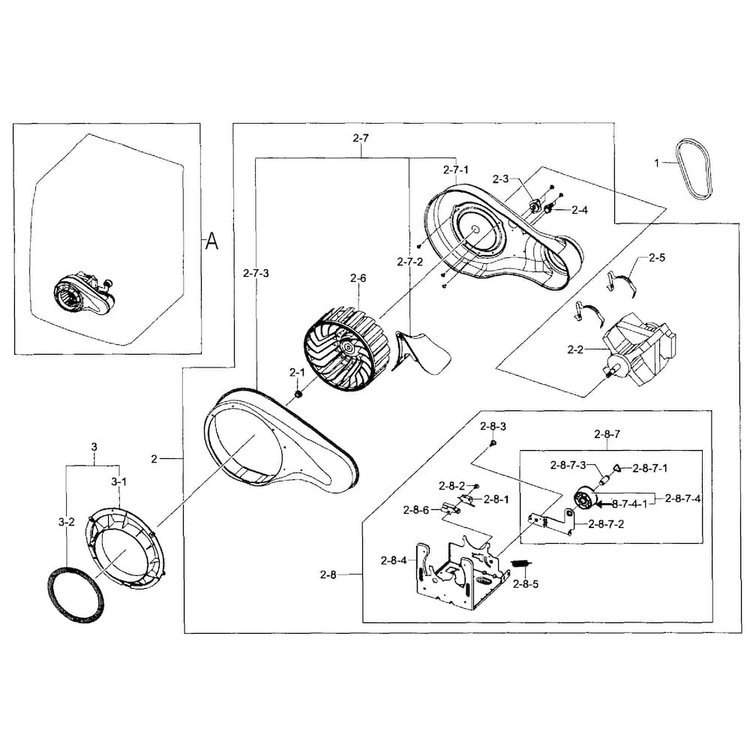 Motor Assy Diagram and Parts List for DV457GVGSWR AA-0000 Samsung Dryer