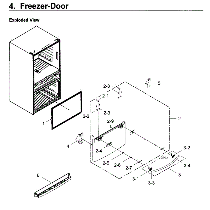 Freezer Door Diagram and Parts List for RF22KREDBSG AA-00 Samsung Refrigerator
