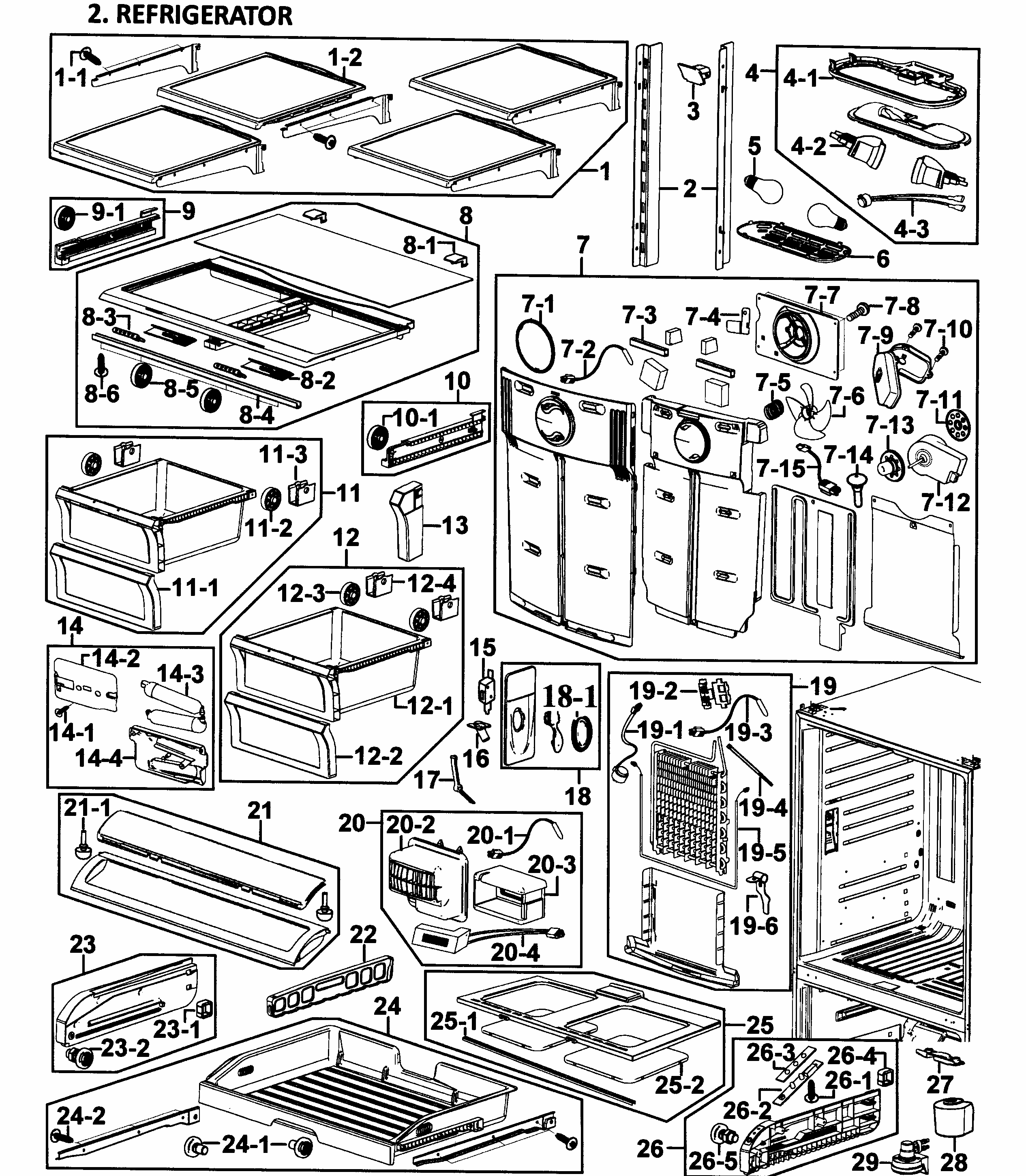 Refrigerator Diagram and Parts List for RF266ADWP XAA-0000 Samsung Refrigerator