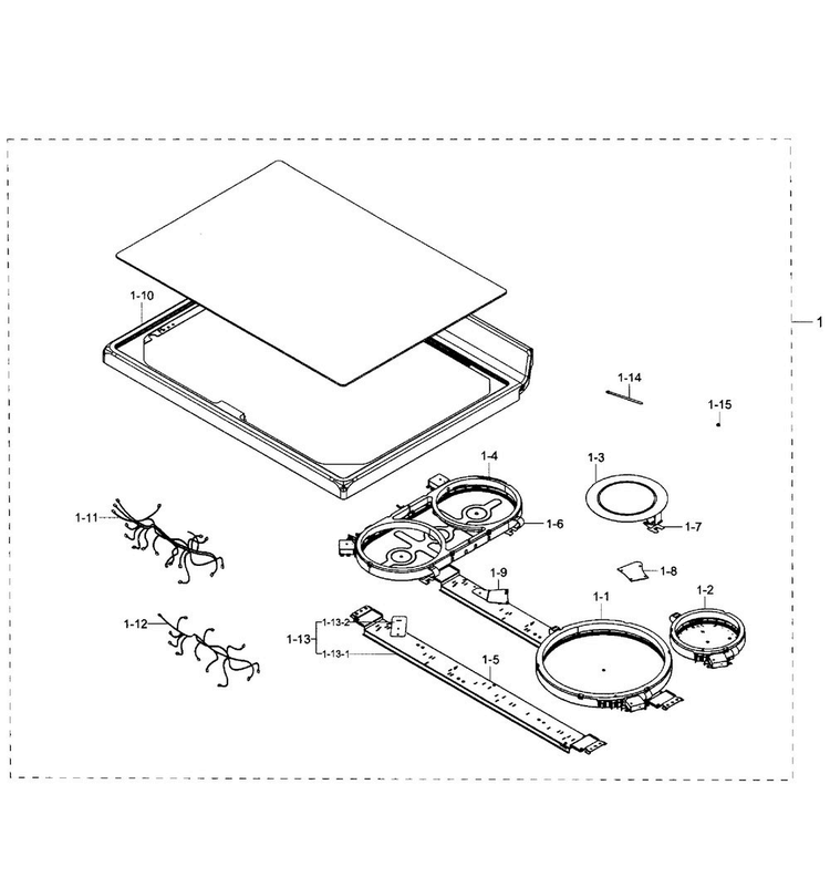 Cooktop Section Diagram and Parts List for NE59J7650WS AA-0003 Samsung Range