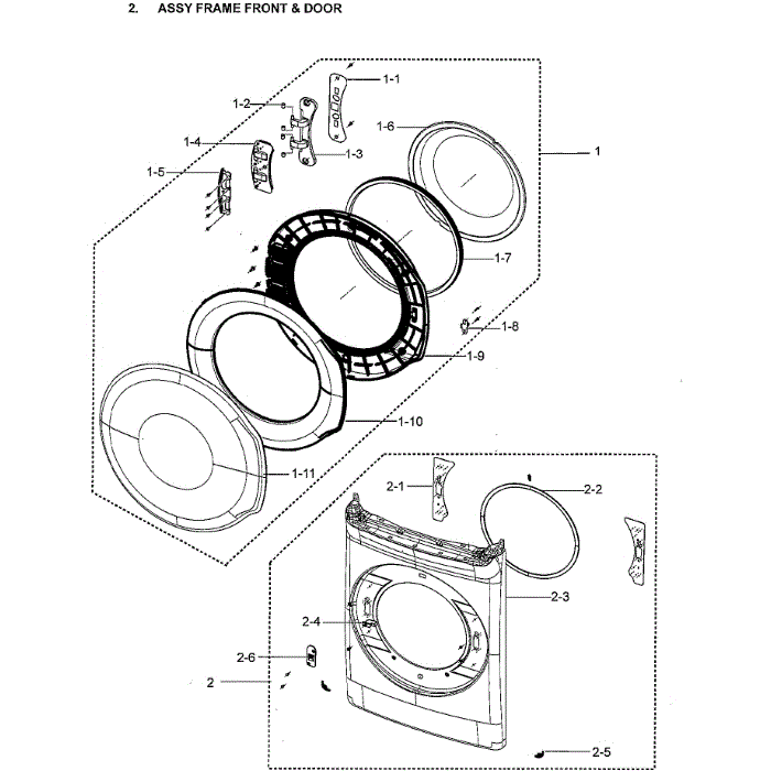 Front / Door Diagram and Parts List for DVG60M9900W A3-00 Samsung Dryer