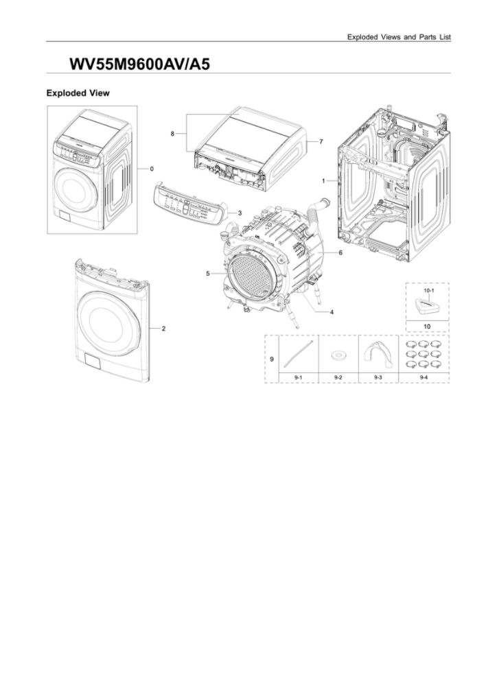 Main Assembly Diagram and Parts List for WV55M9600AV A5-03 Samsung Washer