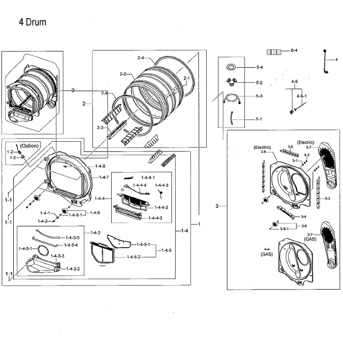 Drum Diagram and Parts List for DVG54M8750V A3-00 Samsung Dryer