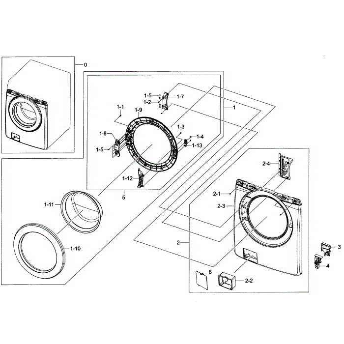 Door Assembly Diagram and Parts List for WF363BTBEUF A2-01 Samsung Washer