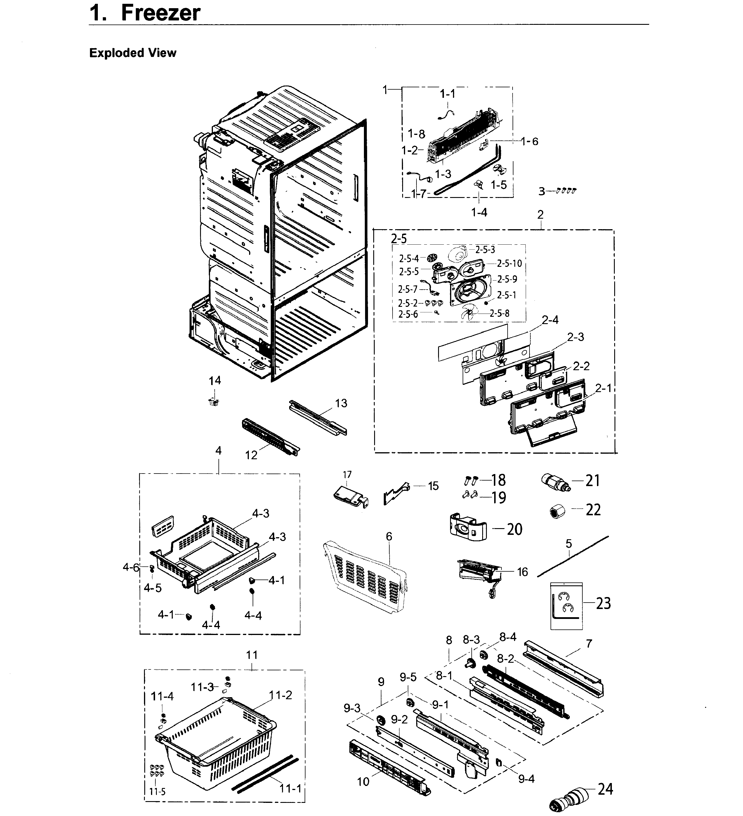 Freezer Diagram and Parts List for RF263BEAEWW AA-0000 Samsung Refrigerator