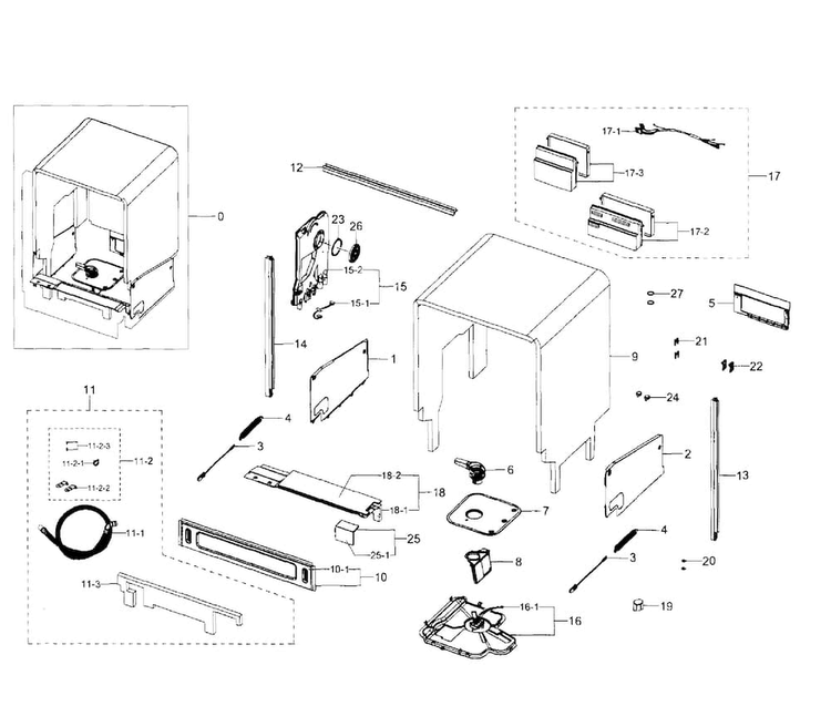 Cabinet Diagram and Parts List for DW80H9950US AA-0001 Samsung Dishwasher