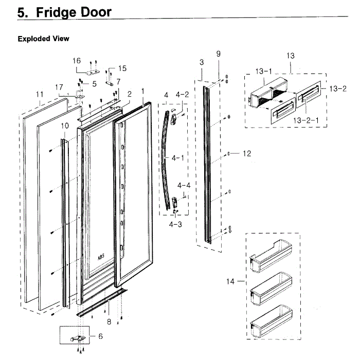 Fridge Door Diagram and Parts List for RS27FDBTNSR AA-00 Samsung Refrigerator