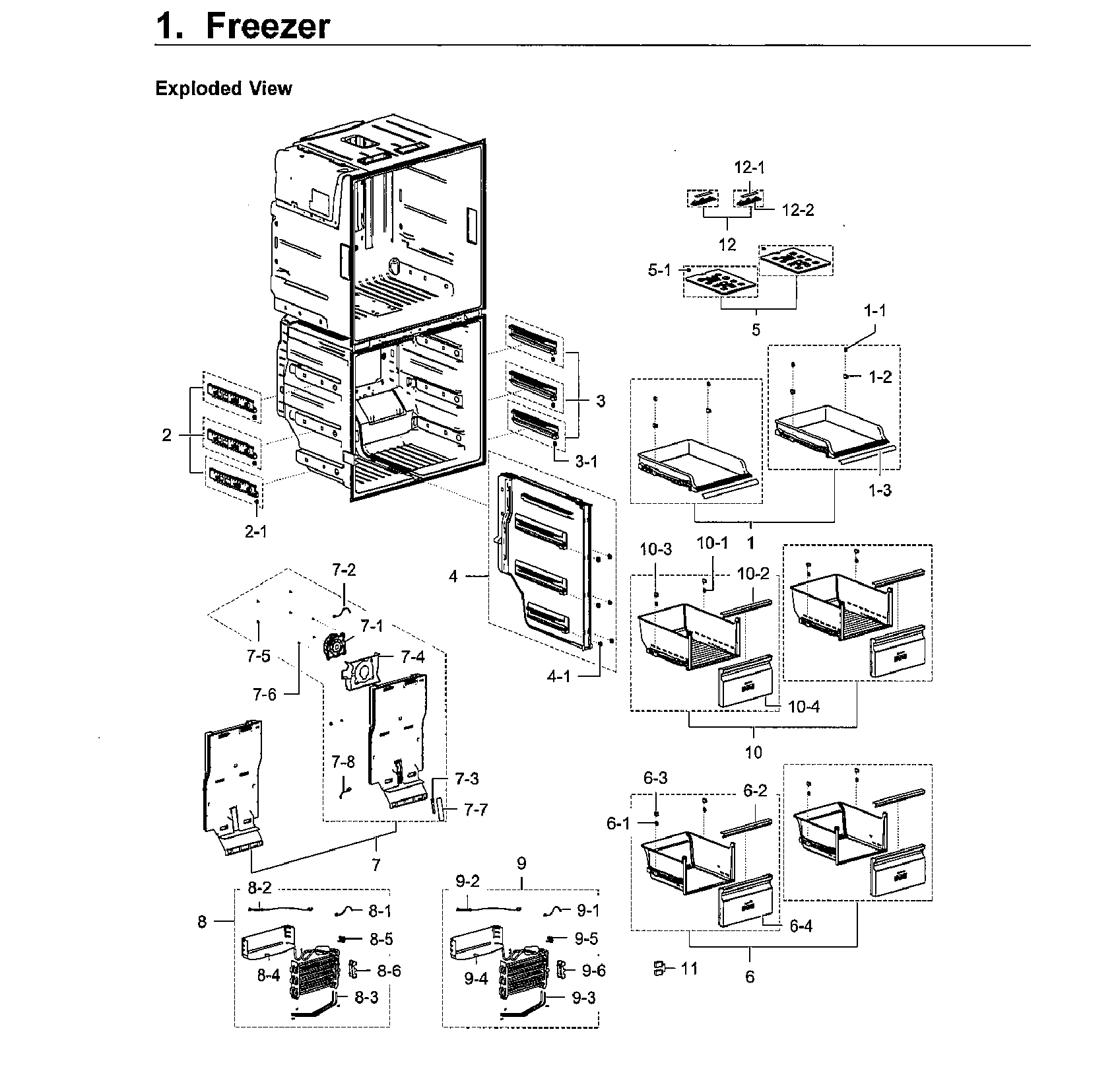 Freezer Diagram and Parts List for RF28K9070SR AA-0001 Samsung Refrigerator