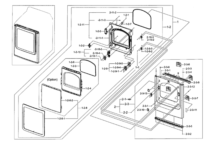 Frame Front & Door Diagram and Parts List for DV45H7200GW A2-0000 Samsung Dryer