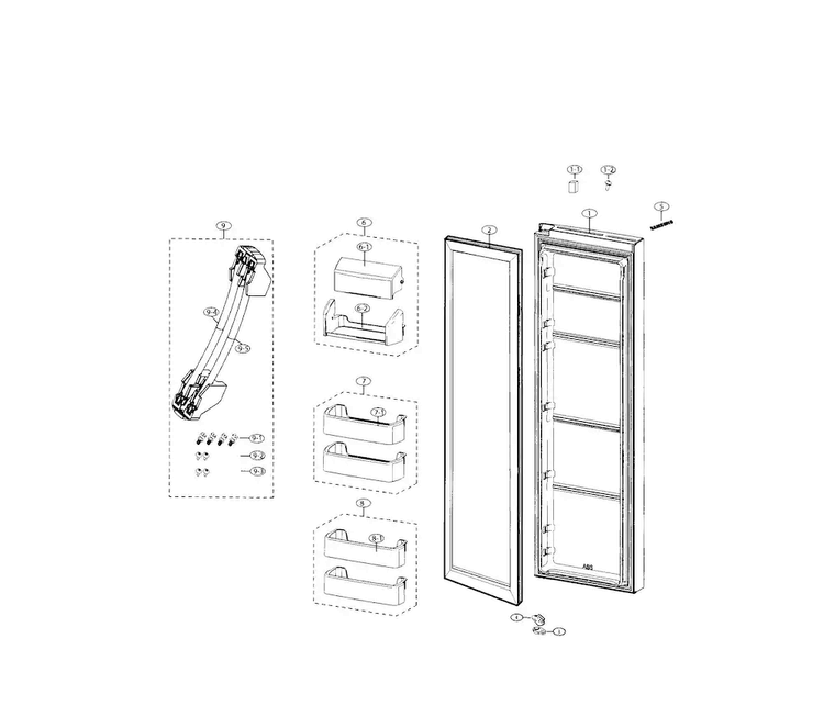 Refrigerator Door Diagram and Parts List for RS25H5000WW AA-0000 Samsung Refrigerator