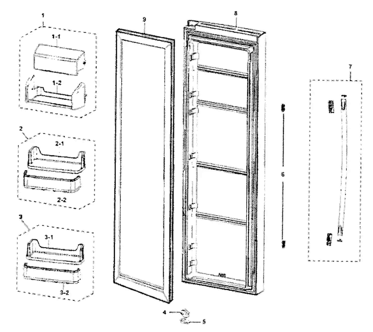 Ref Door Diagram and Parts List for RS263TDWP XAA Samsung Refrigerator