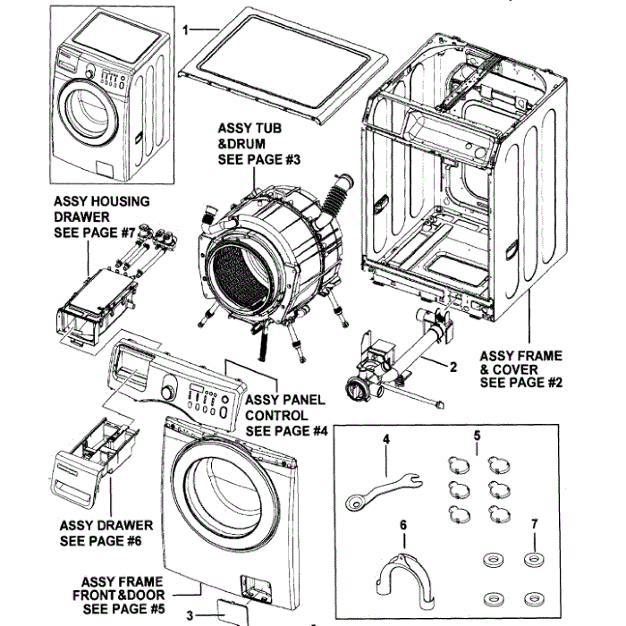 Main Assembly Diagram and Parts List for WF209ANW XAA-00 Samsung Washer