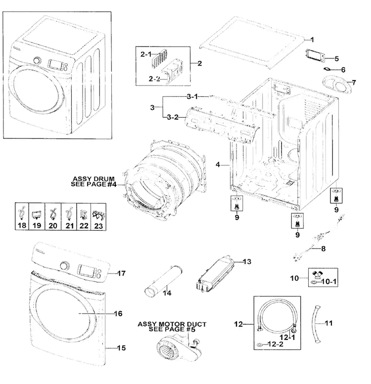 Main Assy Diagram and Parts List for DV511AER XAA-0002 Samsung Dryer
