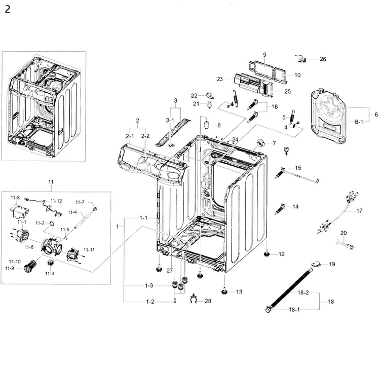 Frame & Cover Parts Diagram and Parts List for WF45K6500AV A2-0000 Samsung Washer