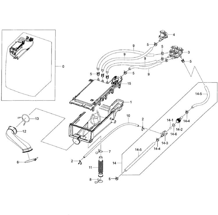 Drawer Housing Diagram and Parts List for WF395BTPAWR A2-0001 Samsung Washer