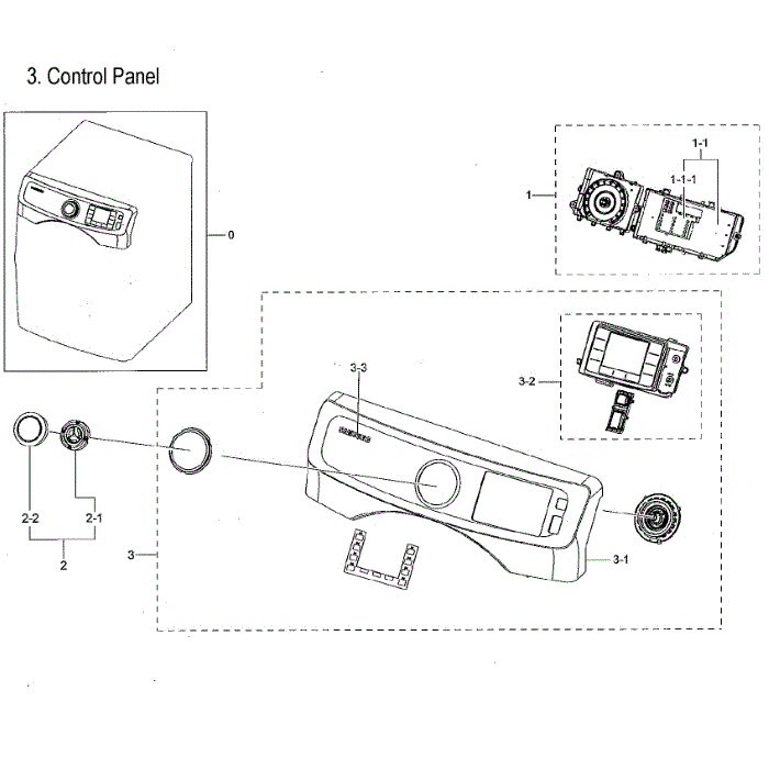 Control Panel Diagram and Parts List for DVE45M5500W A3-00 Samsung Dryer