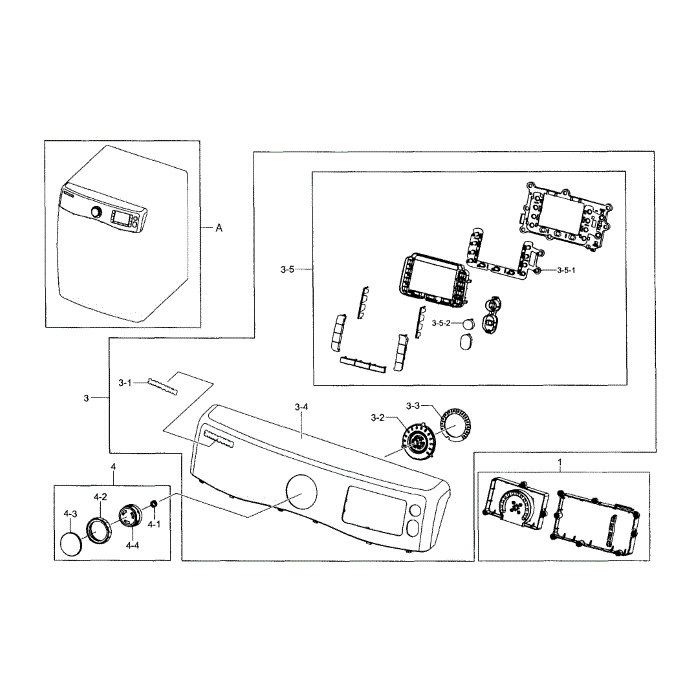 Control Panel Diagram and Parts List for DV511AGW XAA-03 Samsung Dryer