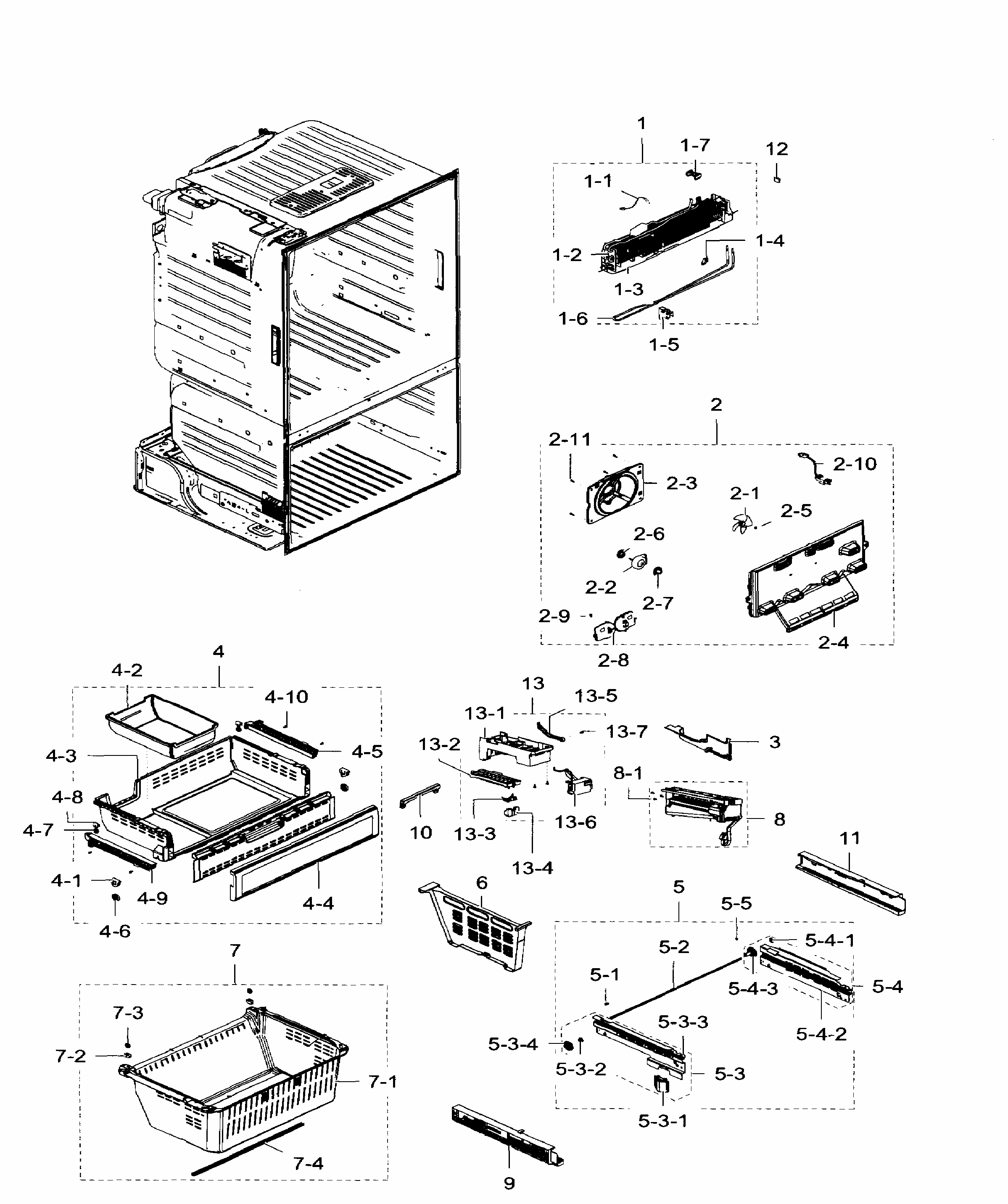 Freezer Diagram and Parts List for RF28HFEDTBC AA-0009 Samsung Refrigerator