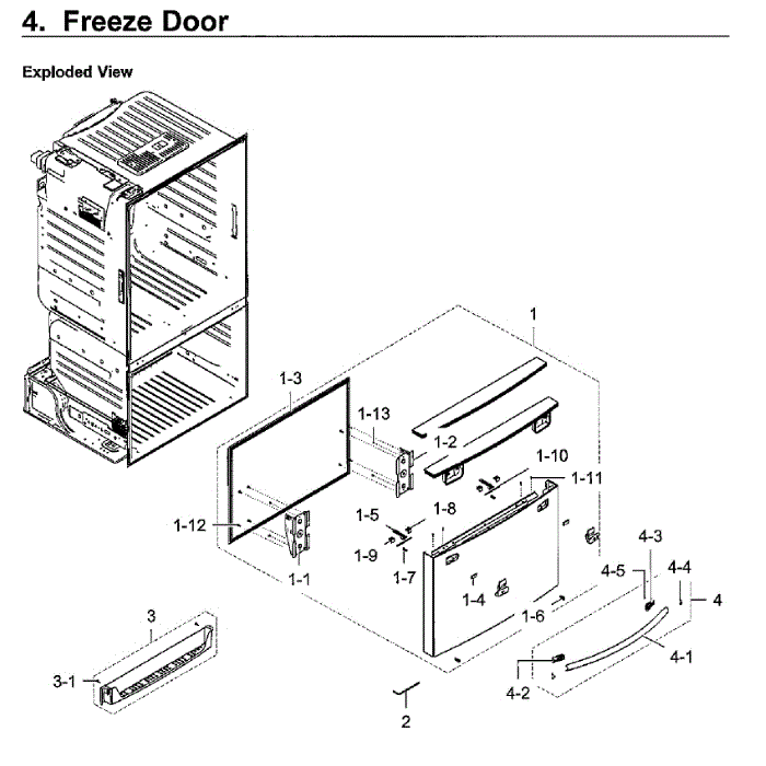 Freezer Door Diagram and Parts List for RF23HCEDBWW AA-13 Samsung Refrigerator