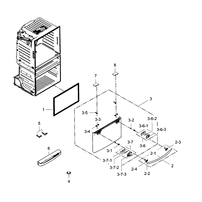 Freezer Door Diagram and Parts List for RF25HMEDBSR AA-03 Samsung Refrigerator