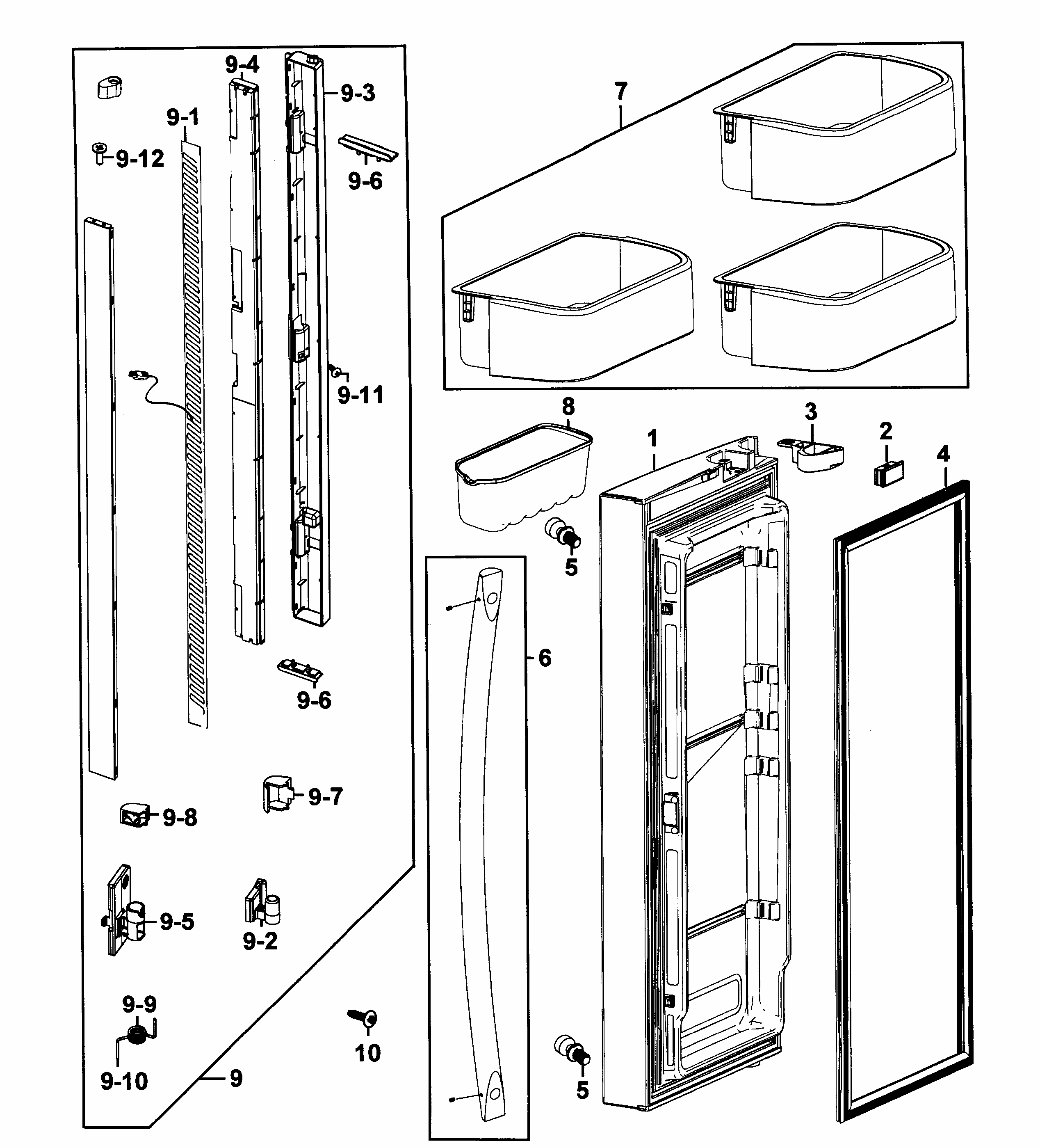 Door Left Diagram and Parts List for RF263AEPN XAA-0001 Samsung Refrigerator