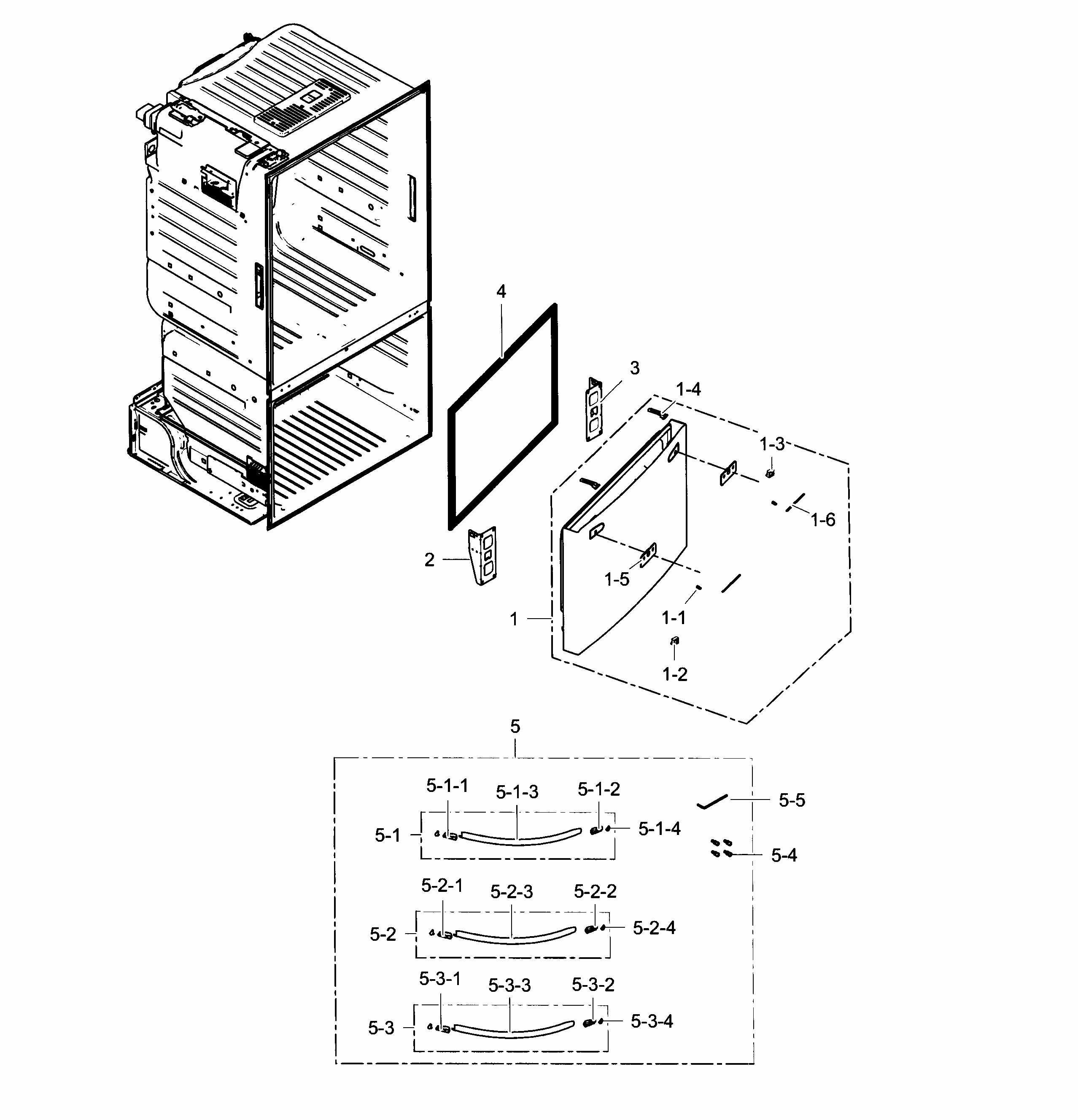 Door-freezer Diagram and Parts List for RF263TEAEWW AA-0001 Samsung Refrigerator