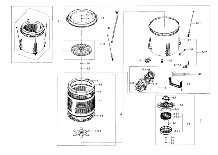 Tub Parts Diagram and Parts List for WA48H7400AP A2-0000 Samsung Washer