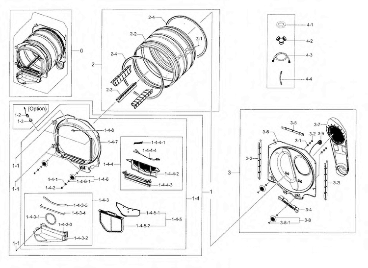 Drum Parts Diagram and Parts List for DV48H7400EW A2-0000 Samsung Dryer