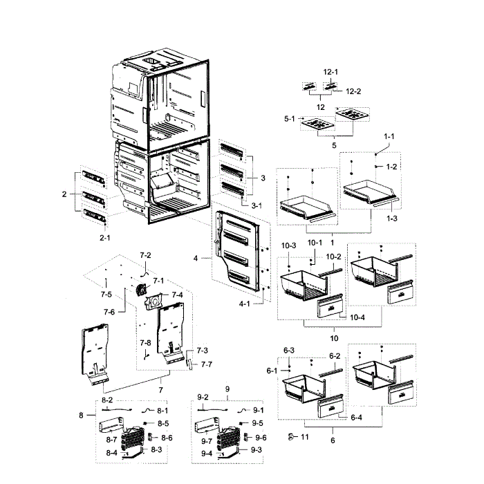 Freezer Diagram and Parts List for RF28K9380SG AA-00 Samsung Refrigerator