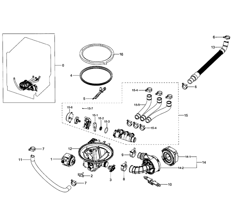 Pump Assy Diagram and Parts List for DW80J7550UW AA-0000 Samsung Dishwasher