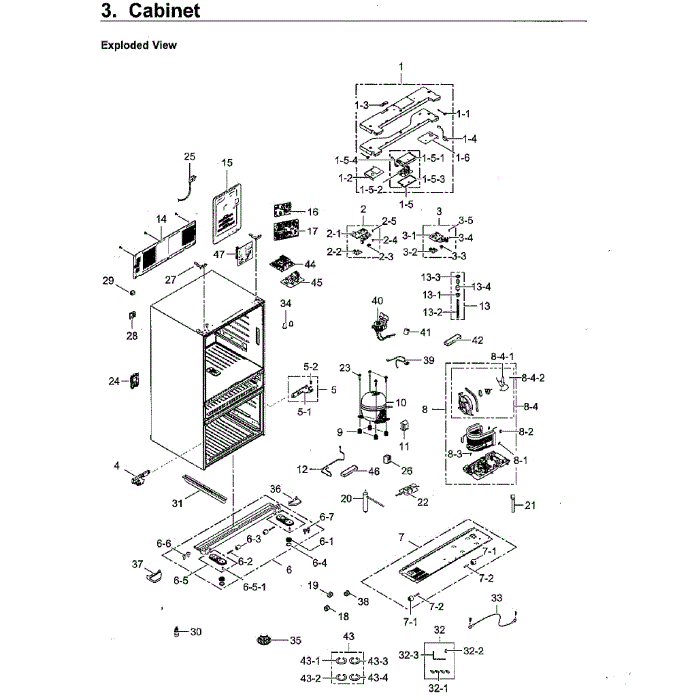 Cabinet Diagram and Parts List for RF23M8590SG AA-00 Samsung Refrigerator